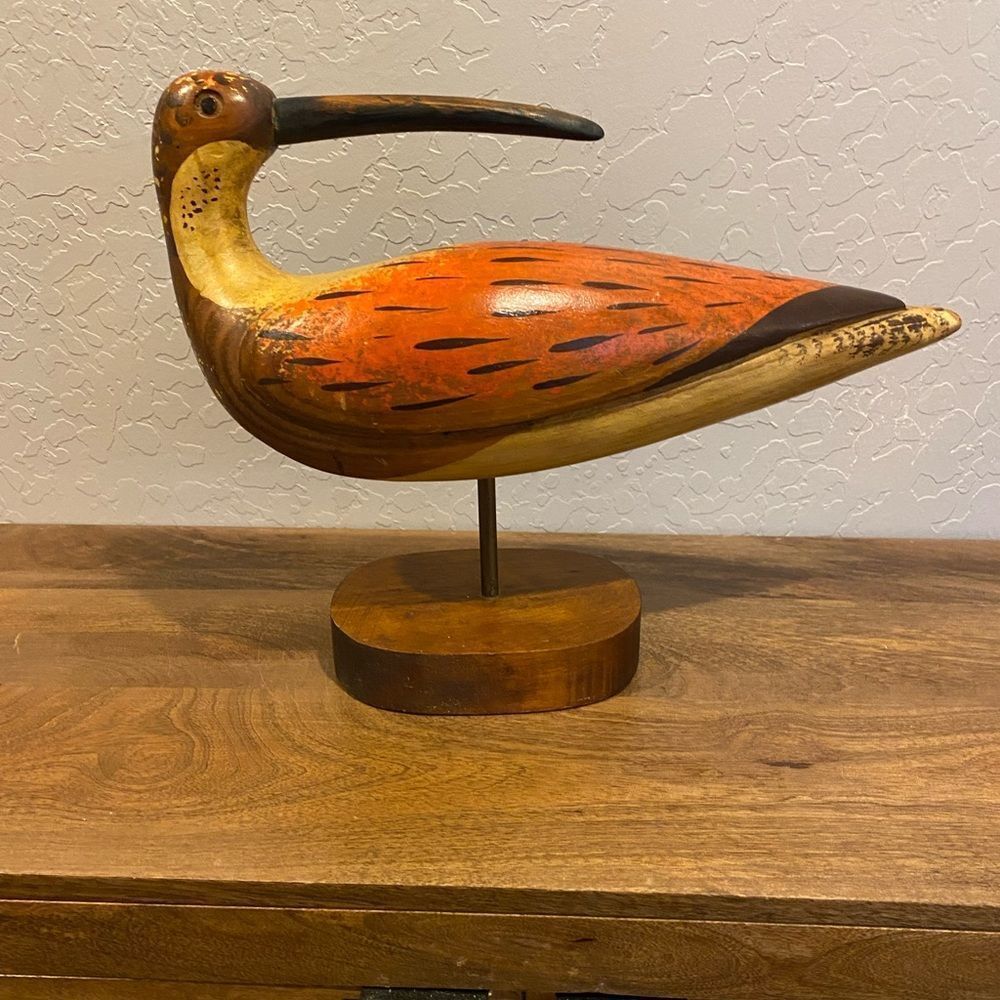 Vintage Sarreid Ltd Distressed Wooden Sandpiper / Curlew Bird ~ Made in Italy.